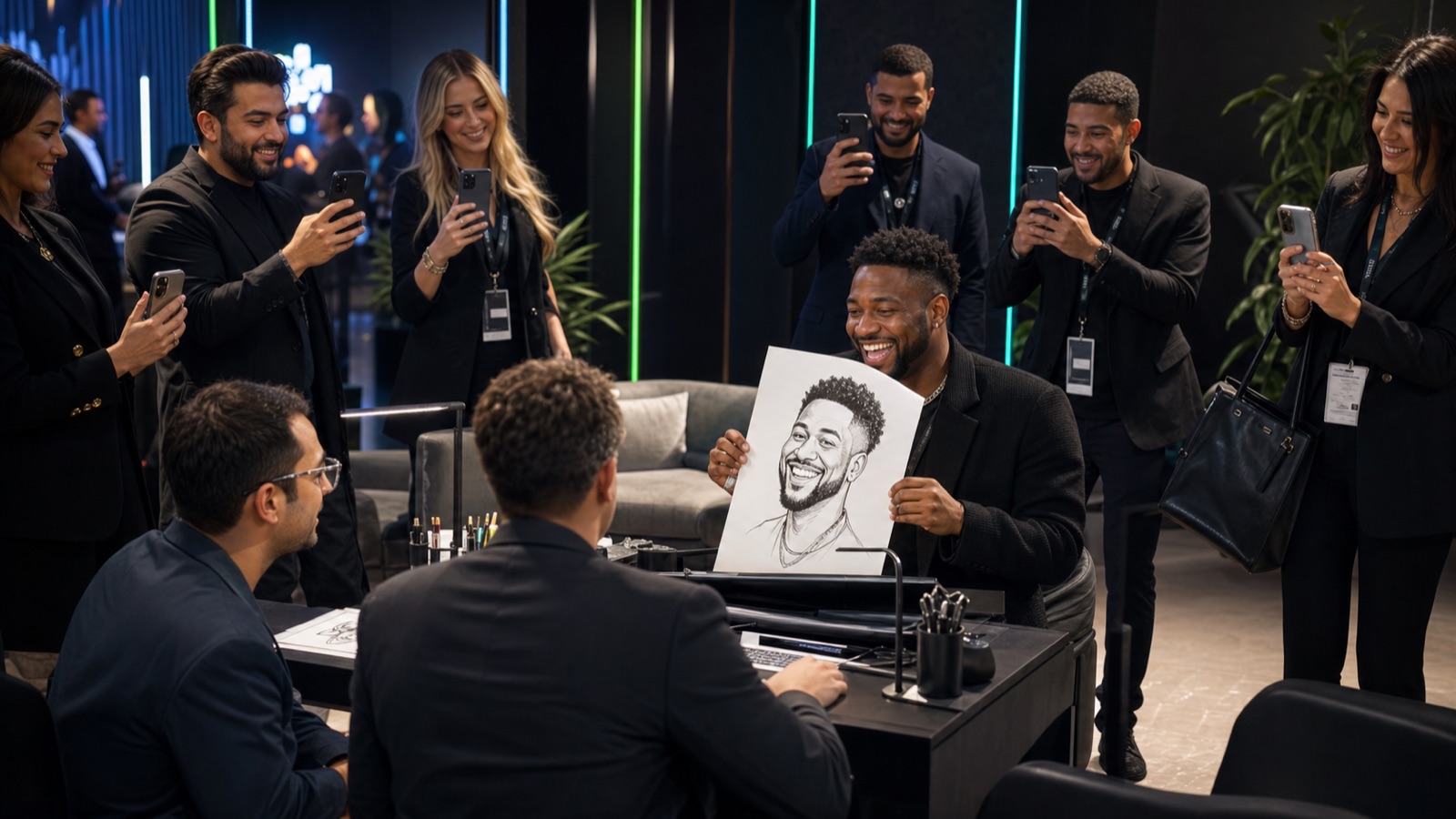 VIP caricature reaction studio — concept